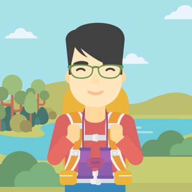 Sırt çantası ile neşeli Gezgin.