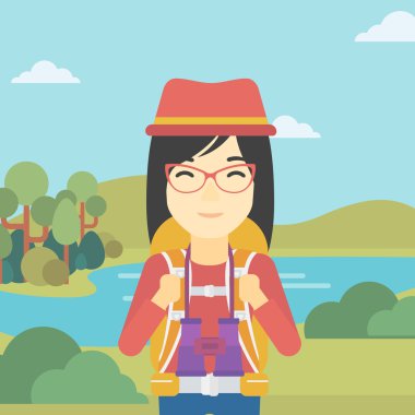 Sırt çantası ile neşeli Gezgin.