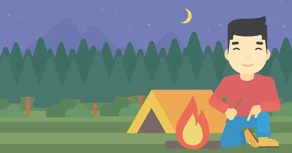 Man kindling campfire vector illustration. — Stock Vector