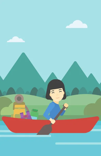 Mujer montando en kayak vector ilustración . — Archivo Imágenes Vectoriales