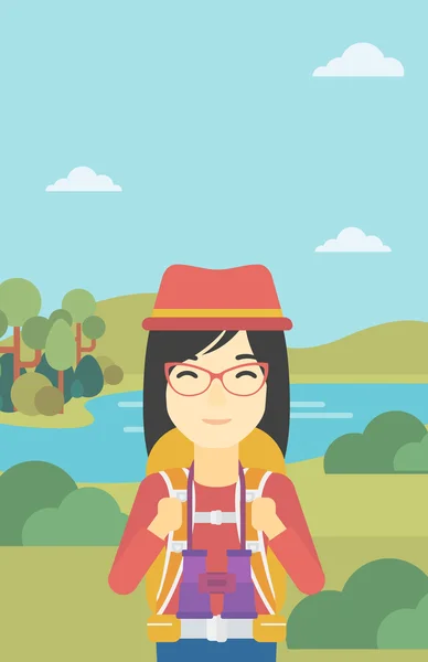 Cheerful traveler with backpack. — Stock Vector