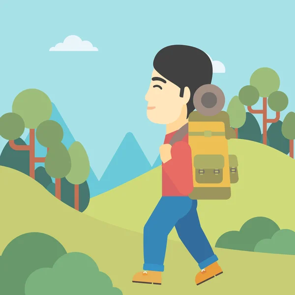 Man with backpack hiking vector illustration. — Stock Vector