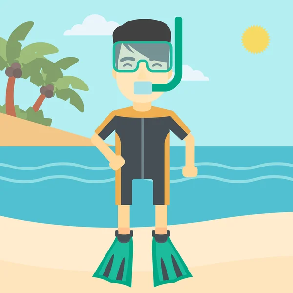 Mannelijke Scuba duiker op het strand vector illustratie. — Stockvector