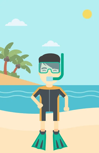 Male scuba diver on the beach vector illustration. — Stock Vector