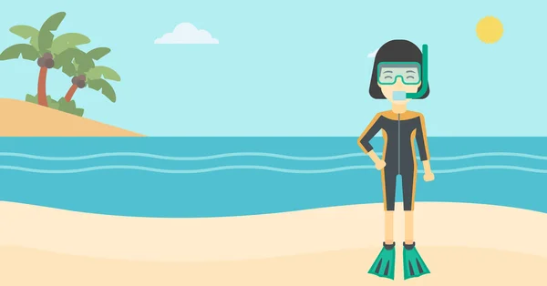 Vrouwelijke Scuba Diver op strand vector illustratie. — Stockvector