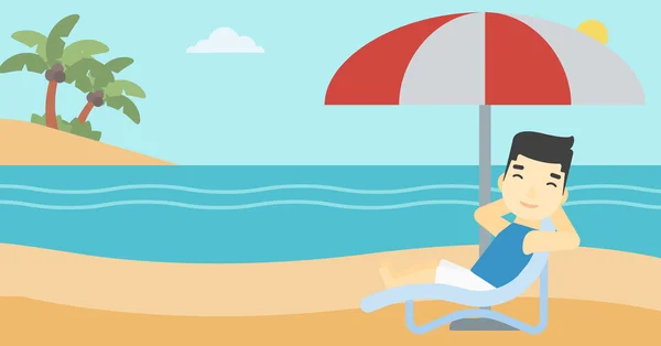 Homem relaxante na praia cadeira vetor ilustração . — Vetor de Stock