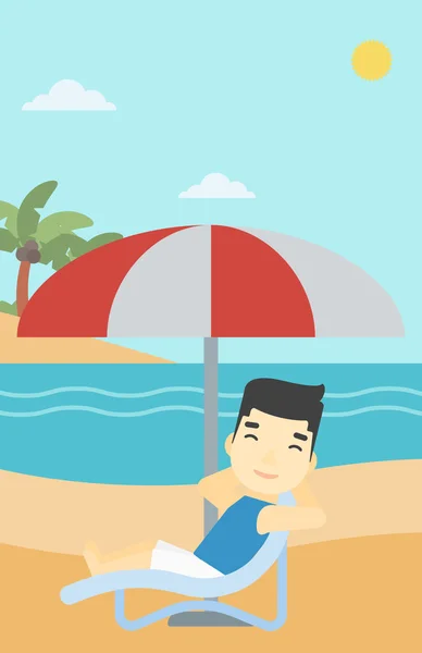 Hombre relajante en la playa silla vector ilustración . — Vector de stock