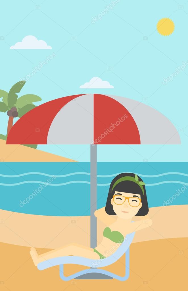Beach Chair Vector woman relaxing on beach chair vector illustration. — stock vector Beach Chair Vector woman relaxing on beach chair vector illustration. — stock vector