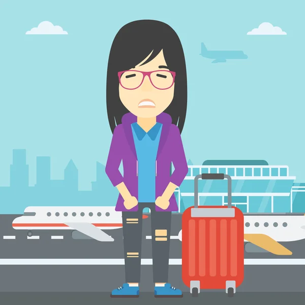 Woman suffering from fear of flying. — Stock Vector