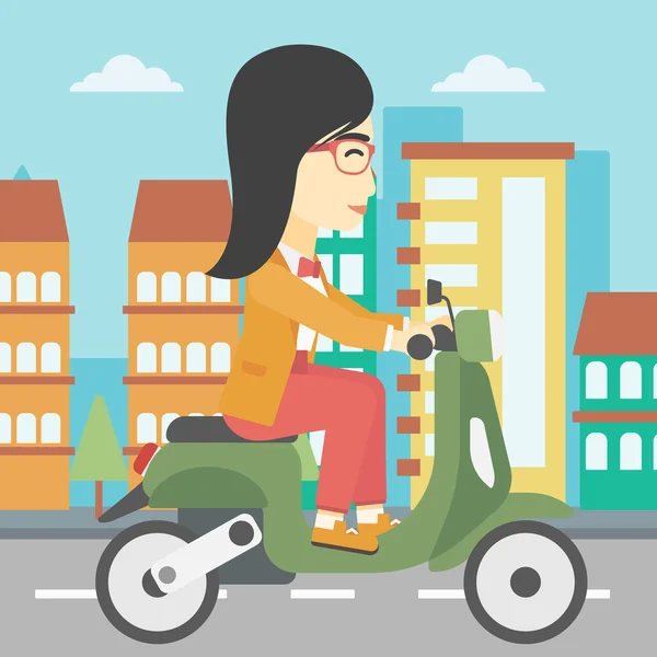 Woman riding scooter vector illustration. — Stock Vector
