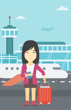 Bavul ve havaalanında bilet kadın ile.