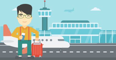 Adam bavul ve Havaalanında Bilet.