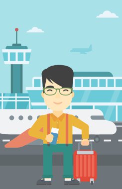 Adam bavul ve Havaalanında Bilet.