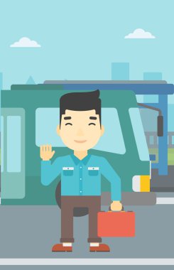 Otobüs vektör çizim tarafından seyahat adam.