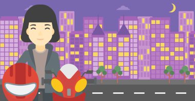 Woman in biker helmet vector illustration.