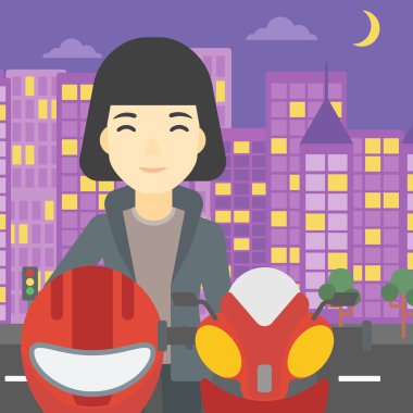 Woman in biker helmet vector illustration.