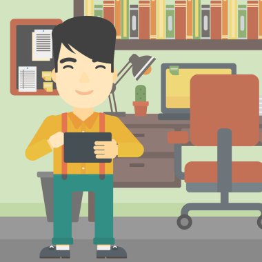 Tablet bilgisayar vektör illüstrasyon kullanarak Adam.