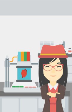 Kadın üç D Yazıcı vektör çizim ile.