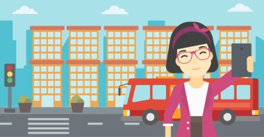 Kadın selfie vektör çizim yapma.