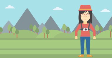 Woman with camera on chest vector illustration.