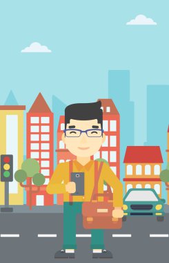 Akıllı telefon vektör illüstrasyonkullanan adam.