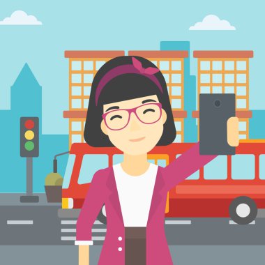 Kadın selfie vektör çizim yapma.