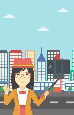 Kadın selfie vektör çizim yapma.