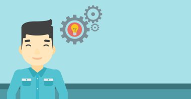 Adam iş fikir ampul dişli ile.