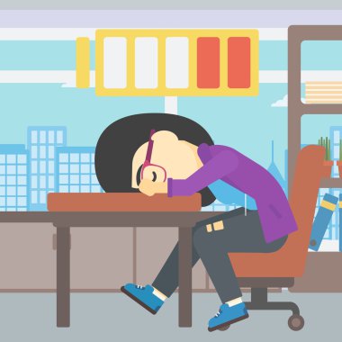 İşyeri vektör çizim uyuyan kadın.