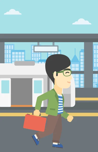 El hombre en la estación de tren vector ilustración . — Vector de stock