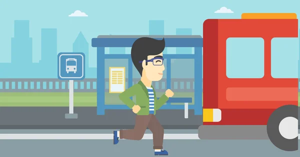 Hombre más tarde corriendo para el autobús . — Vector de stock