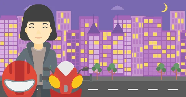 Mujer en casco motorista vector ilustración . — Vector de stock