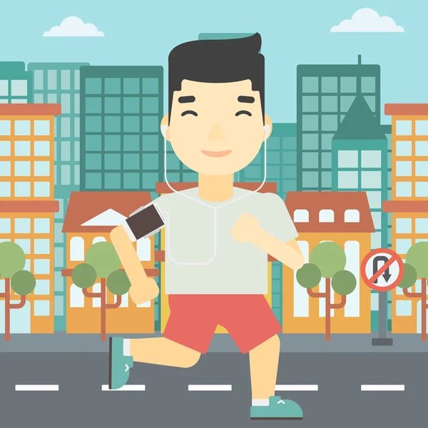 Man running with earphones and smartphone. — Stock Vector