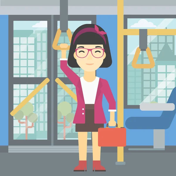 Mujer viajando en transporte público . — Vector de stock