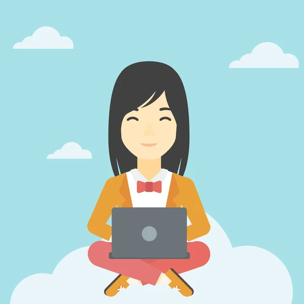 Kvinna med hjälp av cloud computing-teknik. — Stock vektor