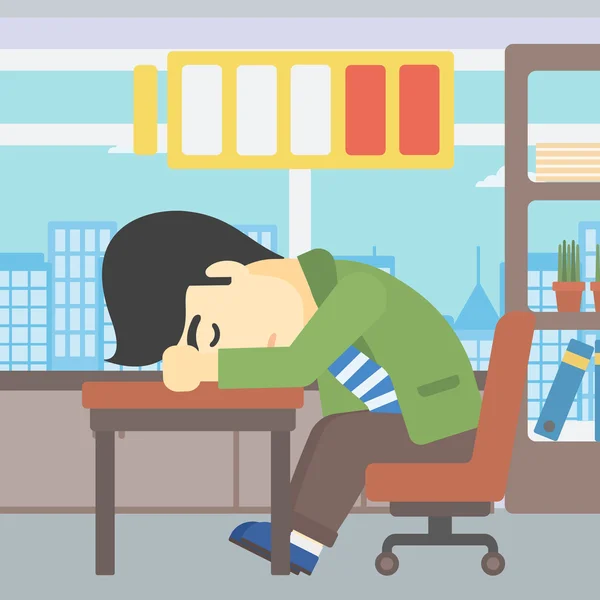 İşyerinde uyuyan adam vektör illüstrasyon. — Stok Vektör