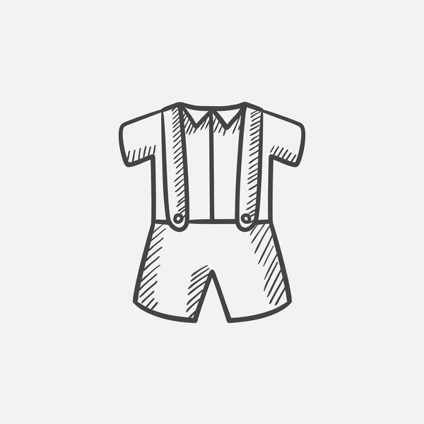 Camisa de bebé y pantalones cortos con tirantes icono de boceto . — Vector de stock