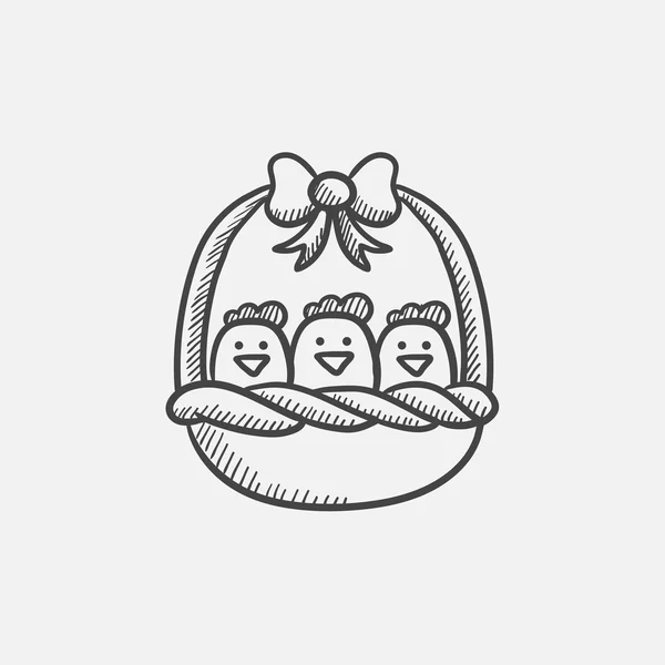 Basket full of easter chicks sketch icon. — Stock Vector