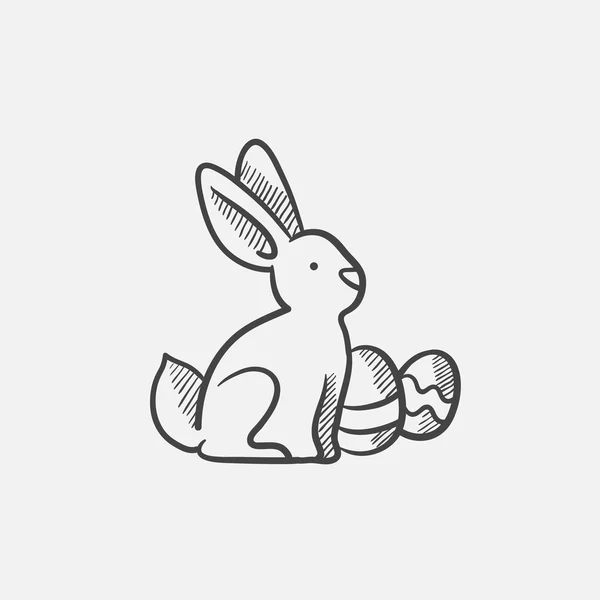 Conejo de Pascua con huevos icono de boceto . — Vector de stock