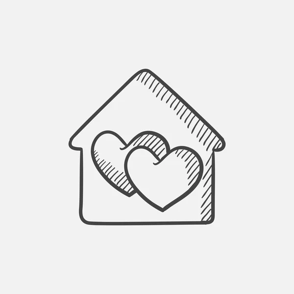 Maison avec des cœurs croquis icône . — Image vectorielle