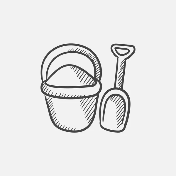 Ведро и лопата для иконы детского рисунка . — стоковый вектор
