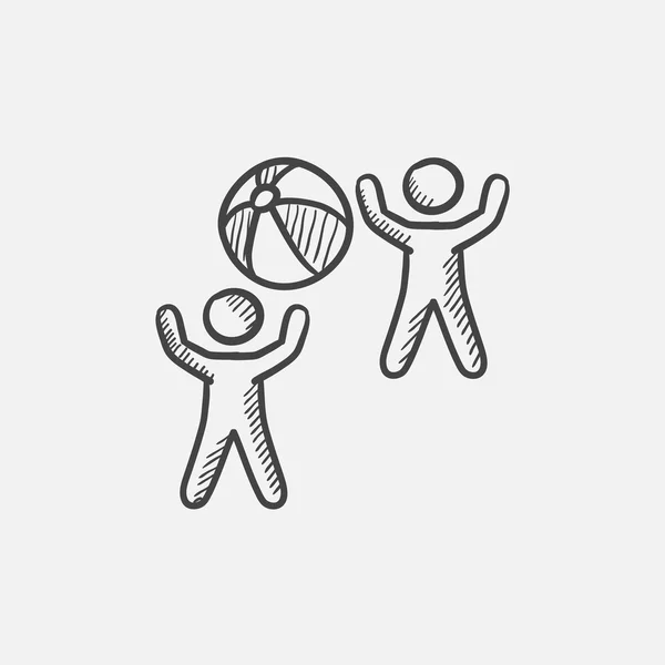 Παιδιά που παίζουν με φουσκωτή μπάλα σκίτσο εικονίδιο. — Διανυσματικό Αρχείο