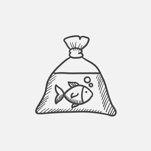 Fish in plastic bag sketch icon. — Stock Vector