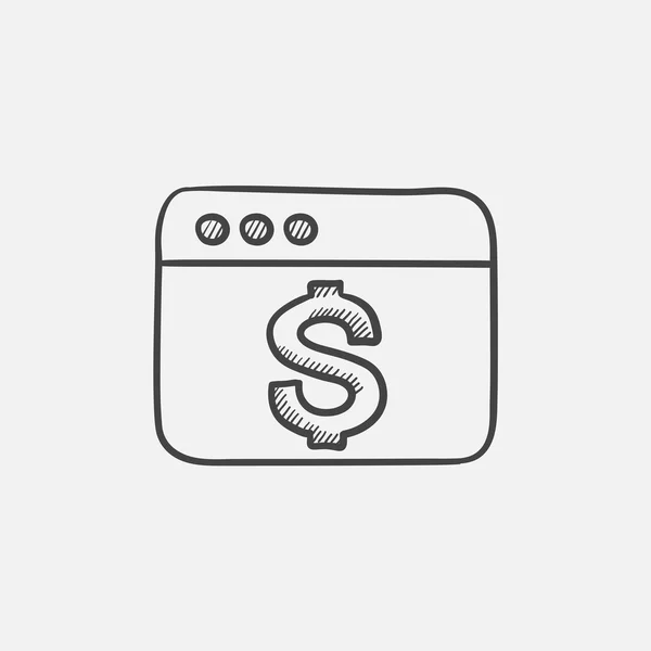 Finestra del browser con simbolo simbolo dollaro schizzo . — Vettoriale Stock