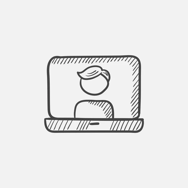 Ordenador portátil con el hombre en el icono del boceto de pantalla . — Archivo Imágenes Vectoriales