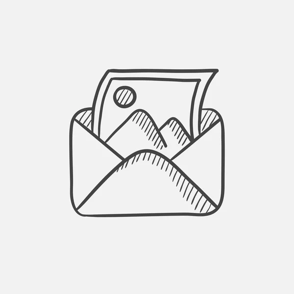 Envelope mail com foto ícone esboço . — Vetor de Stock