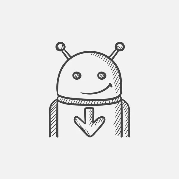 Android met pijl-omlaag schets pictogram. — Stockvector