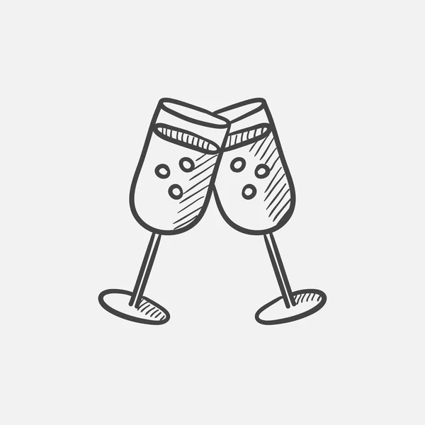 Dos vasos con icono de boceto champaign . — Vector de stock