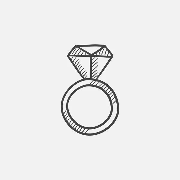 Verlovingsring met diamant schets pictogram. — Stockvector