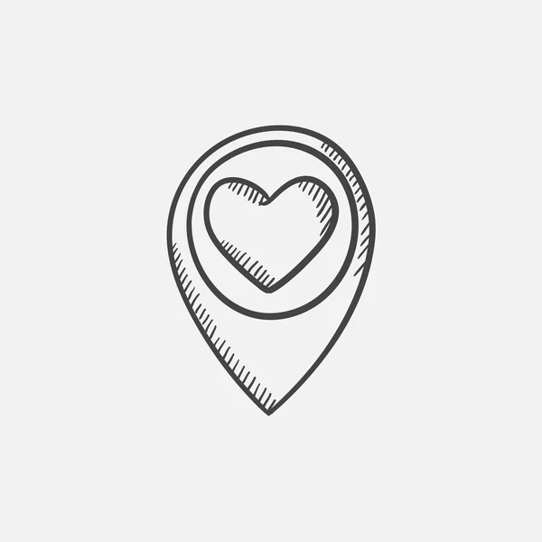 Puntero de mapa con icono de boceto de corazón . — Vector de stock
